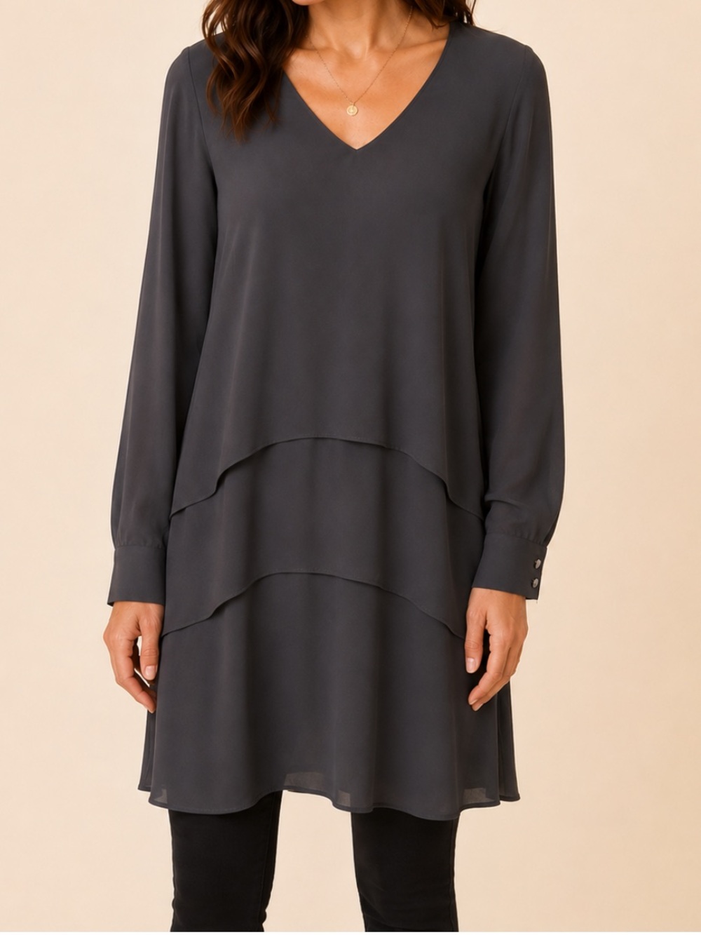 White House Black Market Layered Tunic Blouse Dressy Minimalist Quiet Luxury M
